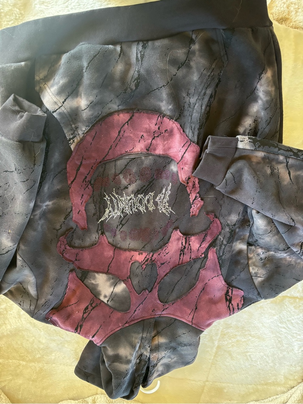 Men's Black Tie-Dye Hoodie with Purple Skull Graphic